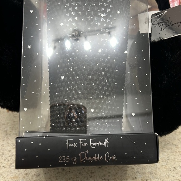 Faux Fur Ear Muffs and Fancy 23.5 Oz Reusable Cup with straw NWT in Black - Picture 4 of 4